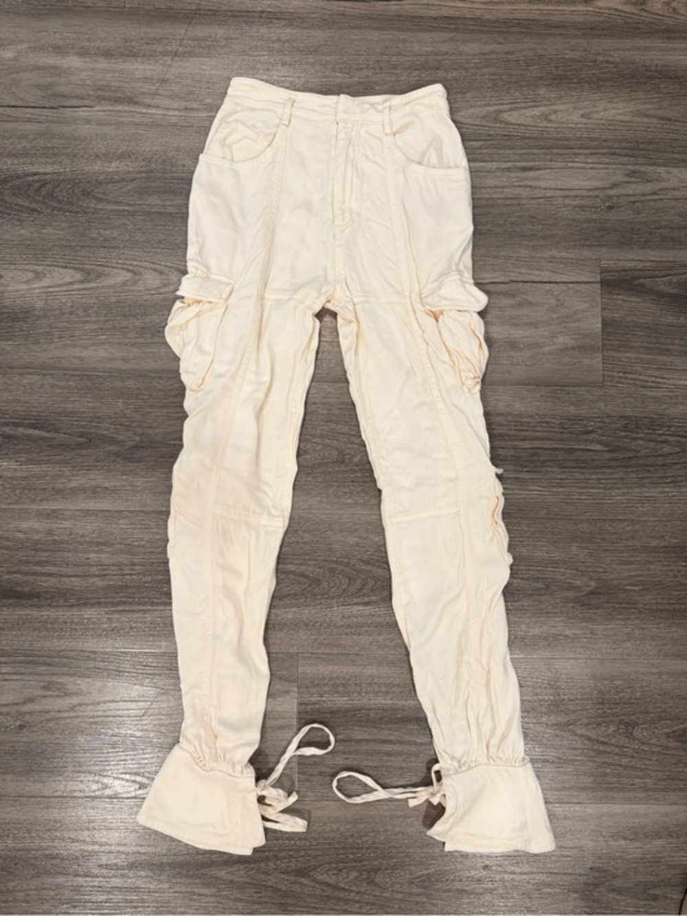 NBD Revolve Cream Ivory Satin Cargo Pants Size XS